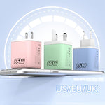 Caricabatterie rapido a doppia porta Type-C e USB da 65 W Sugar Cube con cavo retrattile Type-C., EU Plug, US Plug, UK Plug