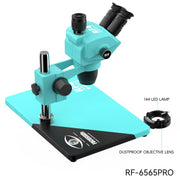 Microscopio stereoscopico trinoculare RF4 RF-6565Pro con zoom sincrono 6,5-65X e base in lega di alluminio., RF-6565Pro