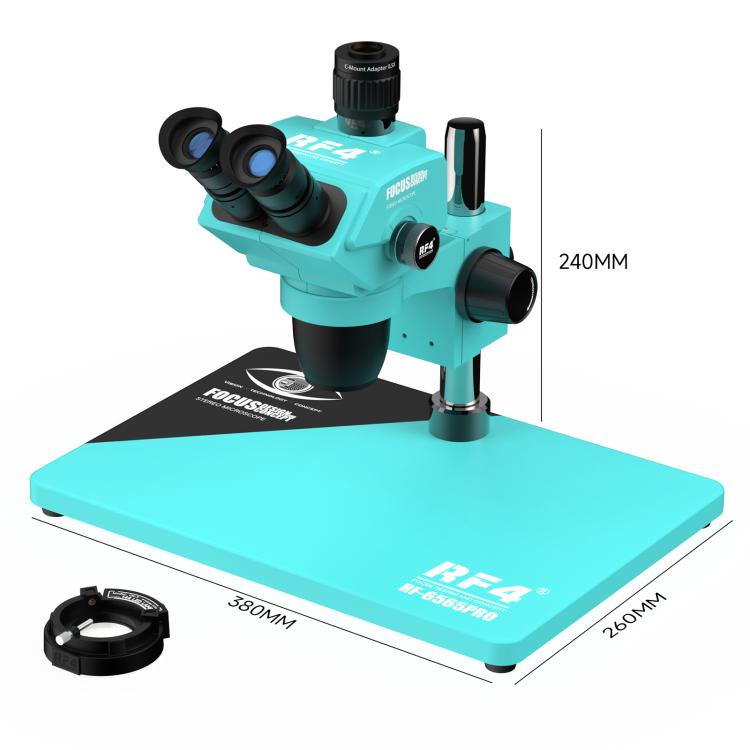 Microscopio stereoscopico trinoculare RF4 RF-6565Pro con zoom sincrono 6,5-65X e base in lega di alluminio., RF-6565Pro