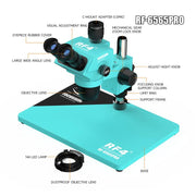 Microscopio stereoscopico trinoculare RF4 RF-6565Pro con zoom sincrono 6,5-65X e base in lega di alluminio., RF-6565Pro