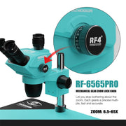 Microscopio stereoscopico trinoculare RF4 RF-6565Pro con zoom sincrono 6,5-65X e base in lega di alluminio., RF-6565Pro