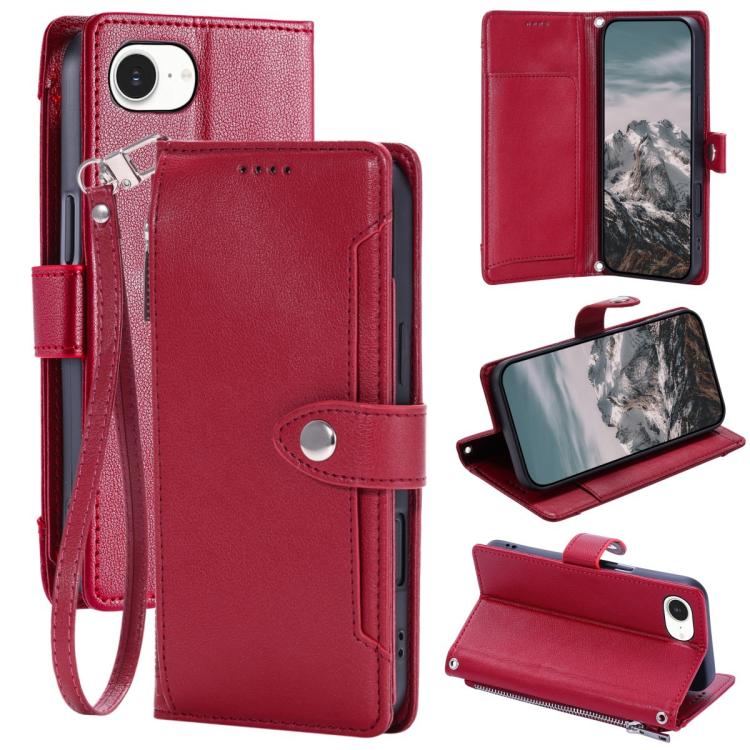 Portafoglio con cerniera e fibbia in ecopelle con texture litchi e cinturino da polso., For iPhone 14 Pro Max, For iPhone SE 2022 / SE 2020, For iPhone 13 Pro Max