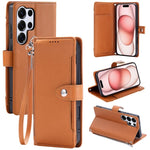 Portafoglio con cerniera e fibbia in ecopelle con texture litchi e cinturino da polso., For Galaxy S26+ 5G, For Galaxy S26 Ultra 5G, For Galaxy S26 5G