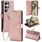 Portafoglio con cerniera e fibbia in ecopelle con texture litchi e cinturino da polso., For Galaxy S25 Ultra 5G, For Galaxy S24 FE 5G, For Galaxy S24 Ultra 5G