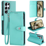 Portafoglio con cerniera e fibbia in ecopelle con texture litchi e cinturino da polso., For Galaxy S25 Ultra 5G, For Galaxy S24 FE 5G, For Galaxy S24 Ultra 5G