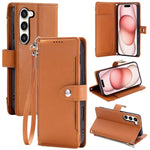Portafoglio con cerniera e fibbia in ecopelle con texture litchi e cinturino da polso., For Galaxy S23 Ultra 5G, For Galaxy S23+ 5G, For Galaxy S23 5G