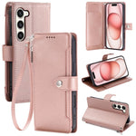 Portafoglio con cerniera e fibbia in ecopelle con texture litchi e cinturino da polso., For Galaxy S23 Ultra 5G, For Galaxy S23+ 5G, For Galaxy S23 5G