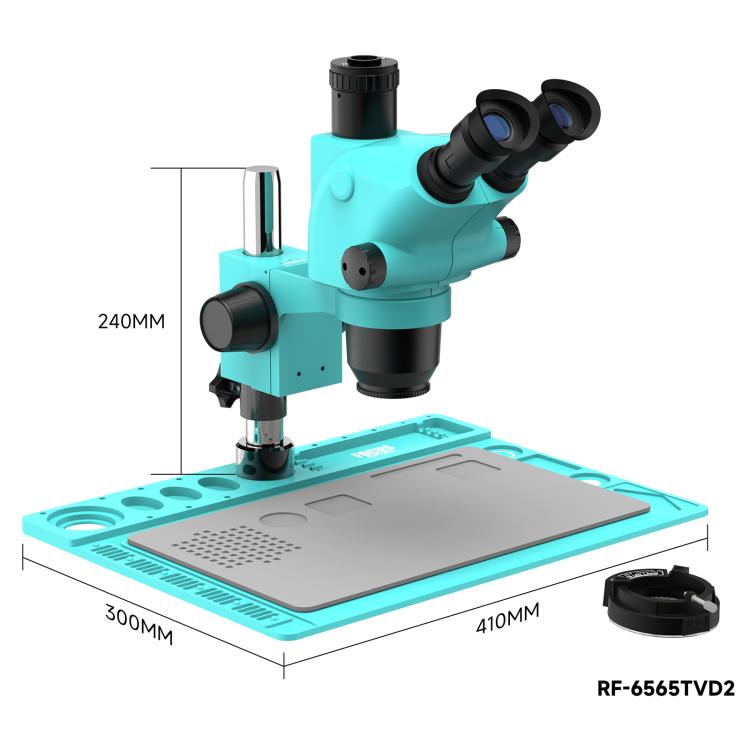 Microscopio stereoscopico trinoculare RF4 RF-6565TVD2 con zoom sincrono 6,5X-65X e base in lega di alluminio., RF-6565TVD2