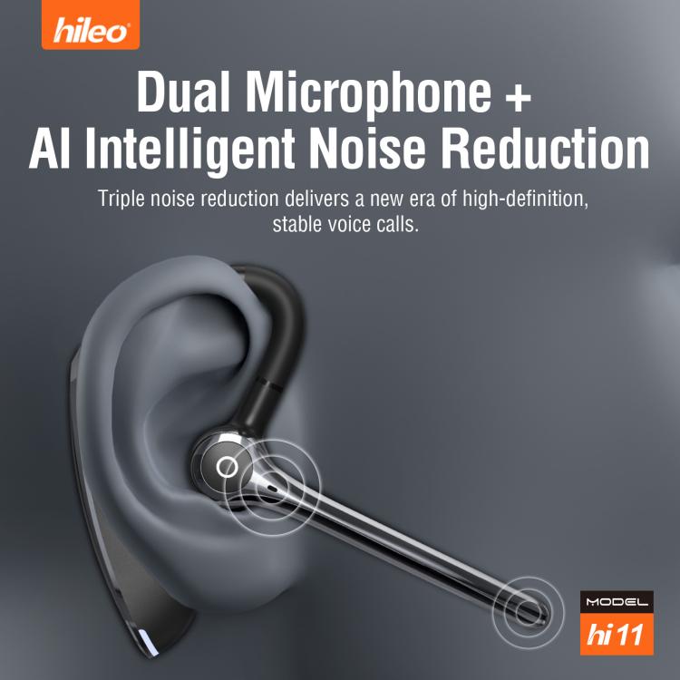 Auricolare in-ear wireless Hileo Hi11 con gancio singolo per chiamate in vivavoce e riduzione del rumore.