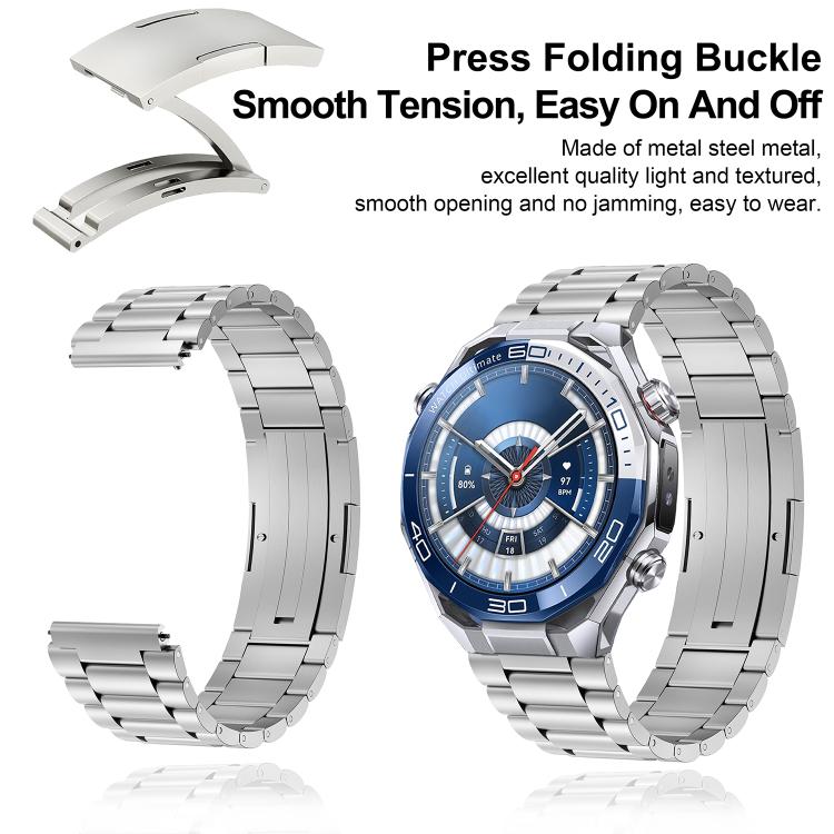 Cinturino per orologio in acciaio inossidabile con chiusura pieghevole a tre perline, For Huawei Watch Ultimate 2
