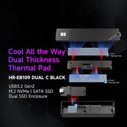 THERMALRIGHT HR-EB109 Box esterno per SSD M.2 NVMe/SATA a doppio protocollo con cavo da USB a Type-C e cavo da Type-C a Type-C., EB109 Dual Protocol Dual Cable