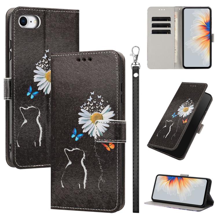 Custodia per telefono in ecopelle con motivo dipinto e cinturino, For iPhone 14 Pro Max, For iPhone 6 / 7 / 8, For iPhone 13 Pro Max