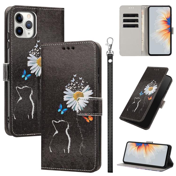 Custodia per telefono in ecopelle con motivo dipinto e cinturino, For iPhone 12 Pro Max, For iPhone 11 Pro Max, For iPhone 11