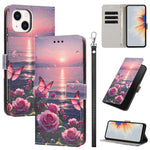 Custodia per telefono in ecopelle con motivo dipinto e cinturino, For iPhone 15, For iPhone 13 / 14, For iPhone 14 Pro