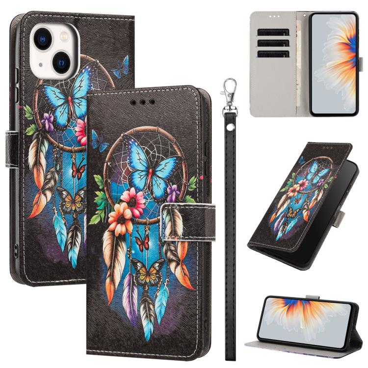 Custodia per telefono in ecopelle con motivo dipinto e cinturino, For iPhone 15 Pro Max, For iPhone 15 Pro, For iPhone 15 Plus / 14 Plus