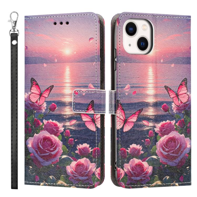 Custodia per telefono in ecopelle con motivo dipinto e cinturino, For iPhone 15, For iPhone 13 / 14, For iPhone 14 Pro