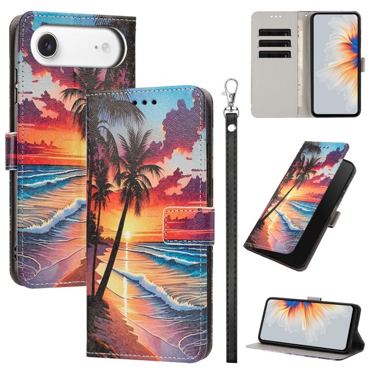 Custodia per telefono in ecopelle con motivo dipinto e cinturino, For iPhone 17, For iPhone Air, For iPhone 16 Pro Max