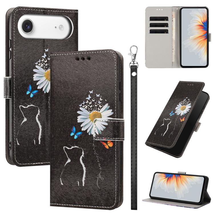 Custodia per telefono in ecopelle con motivo dipinto e cinturino, For iPhone 17, For iPhone Air, For iPhone 16 Pro Max