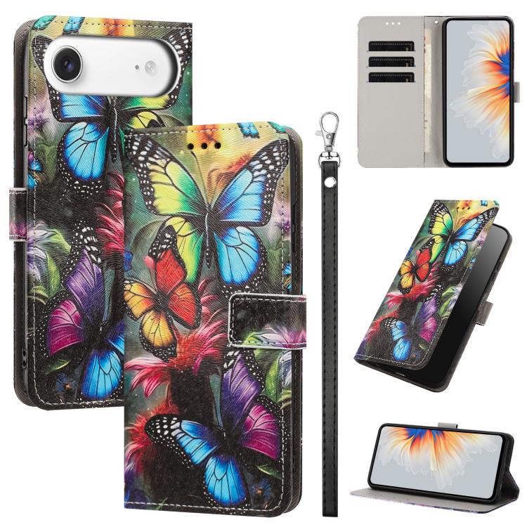 Custodia per telefono in ecopelle con motivo dipinto e cinturino, For iPhone 17, For iPhone Air, For iPhone 16 Pro Max