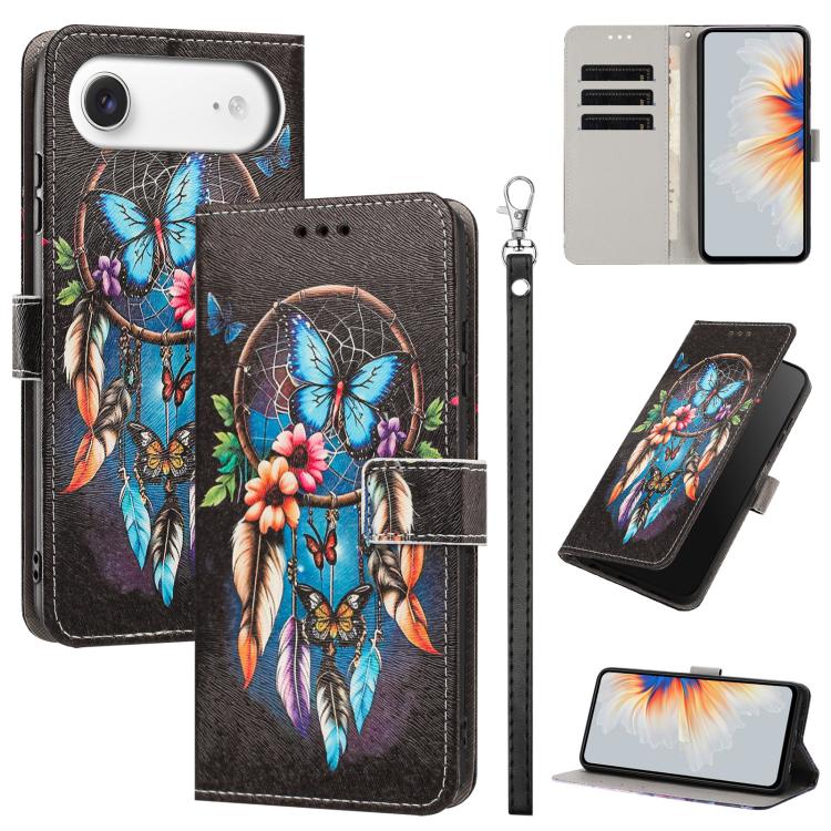 Custodia per telefono in ecopelle con motivo dipinto e cinturino, For iPhone 17, For iPhone Air, For iPhone 16 Pro Max