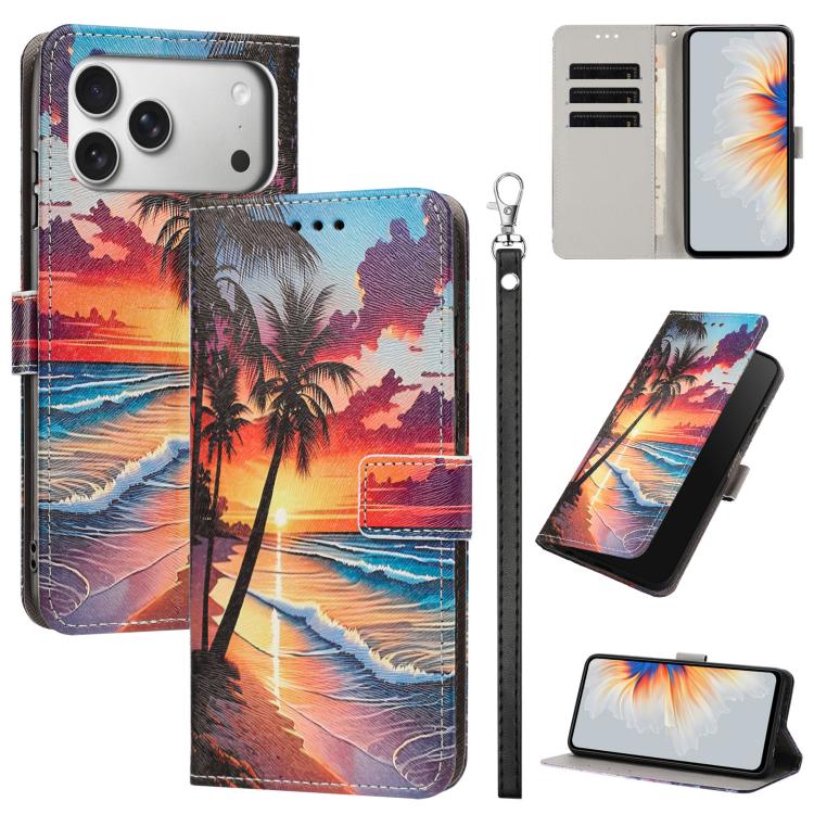 Custodia per telefono in ecopelle con motivo dipinto e cinturino, For iPhone 17e / 16e, For iPhone 17 Pro Max, For iPhone 17 Pro