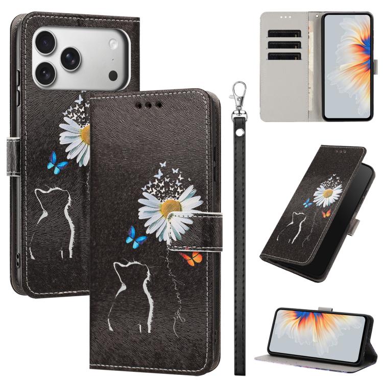 Custodia per telefono in ecopelle con motivo dipinto e cinturino, For iPhone 17e / 16e, For iPhone 17 Pro Max, For iPhone 17 Pro