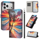 Custodia per telefono in ecopelle con motivo dipinto e cinturino, For iPhone 17e / 16e, For iPhone 17 Pro Max, For iPhone 17 Pro