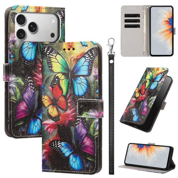 Custodia per telefono in ecopelle con motivo dipinto e cinturino, For iPhone 17e / 16e, For iPhone 17 Pro Max, For iPhone 17 Pro