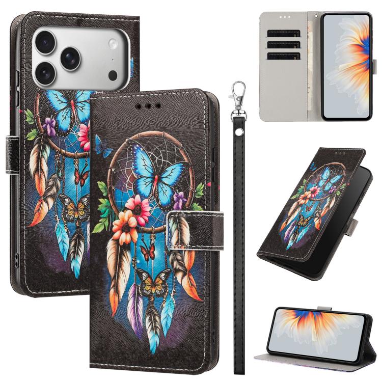 Custodia per telefono in ecopelle con motivo dipinto e cinturino, For iPhone 17e / 16e, For iPhone 17 Pro Max, For iPhone 17 Pro