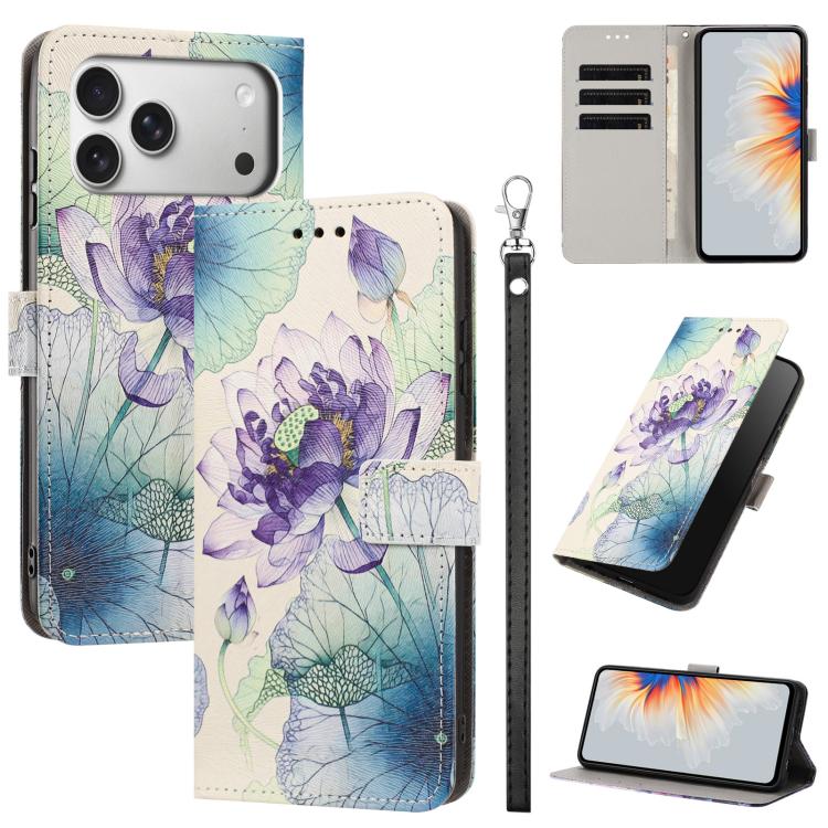 Custodia per telefono in ecopelle con motivo dipinto e cinturino, For iPhone 17e / 16e, For iPhone 17 Pro Max, For iPhone 17 Pro