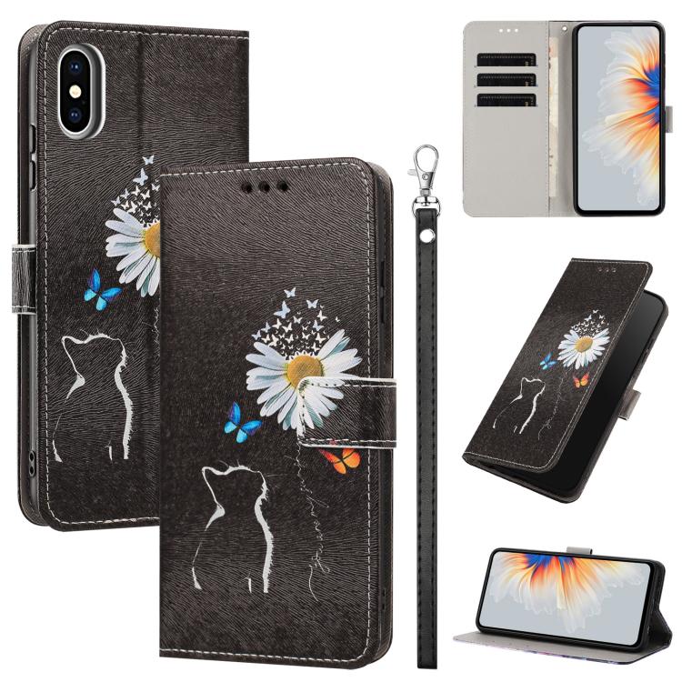 Custodia per telefono in ecopelle con motivo dipinto e cinturino, For iPhone 11 Pro, For iPhone X / XS, For iPhone XR