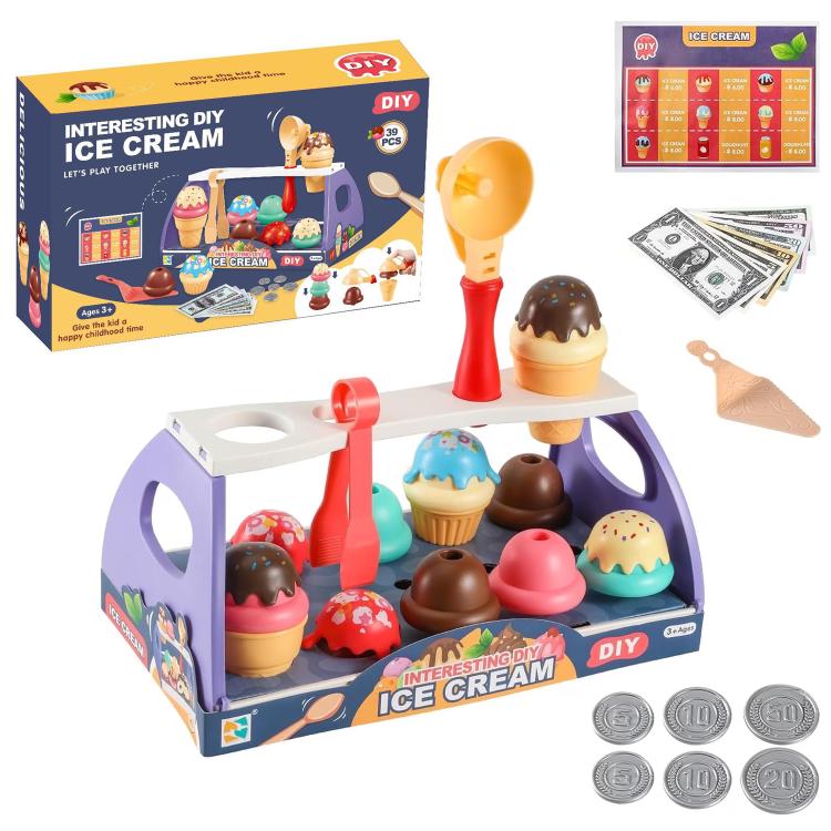 Gioco di ruolo interattivo genitore-figlio: crea un cono gelato fai-da-te e costruisci un negozio in un sacchetto.