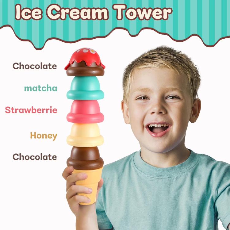 Gioco di ruolo interattivo genitore-figlio: crea un cono gelato fai-da-te e costruisci un negozio in un sacchetto.