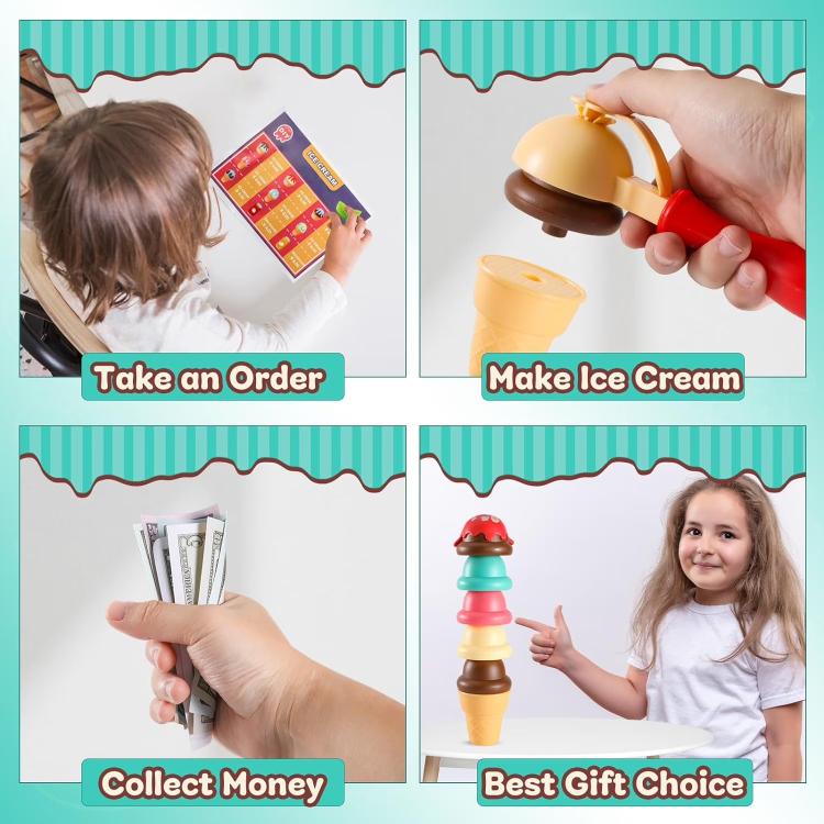 Gioco di ruolo interattivo genitore-figlio: crea un cono gelato fai-da-te e costruisci un negozio in un sacchetto.