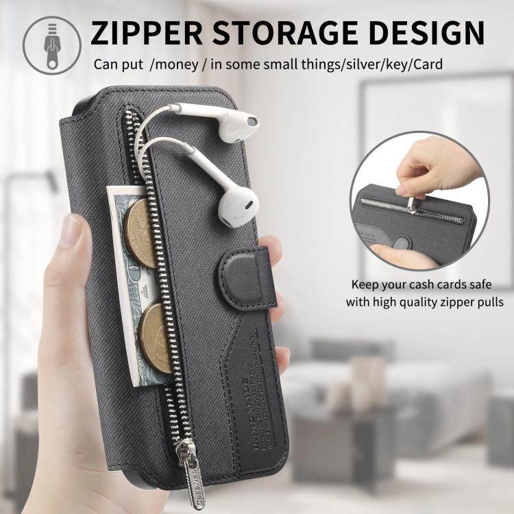 Portafoglio in pelle con cerniera, protezione antifurto MagSafe RFID in tessuto twill, custodia per telefono con cerniera., For Galaxy M56 5G