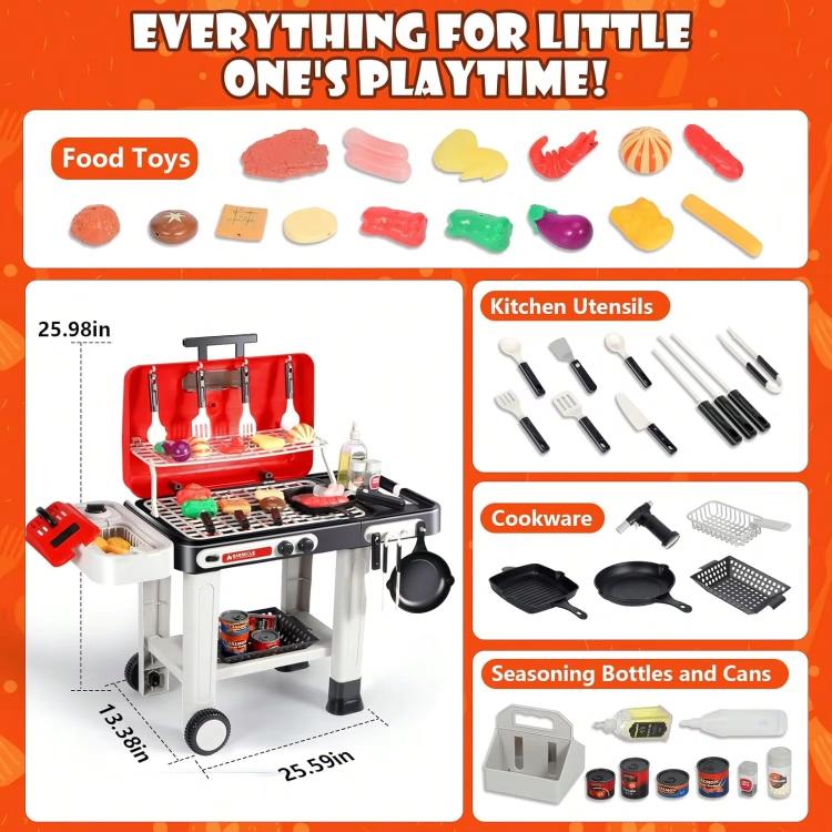 Set di 42 pezzi: gioco di simulazione di barbecue elettrico con suoni e luci, ideale per bambini.