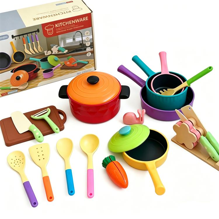 Set di 21 pezzi per giochi di ruolo con utensili da cucina per bambini.