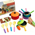 Set di 21 pezzi per giochi di ruolo con utensili da cucina per bambini.