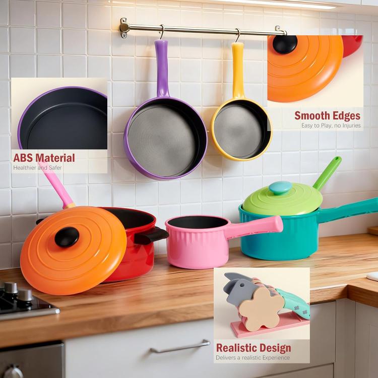 Set di 21 pezzi per giochi di ruolo con utensili da cucina per bambini.