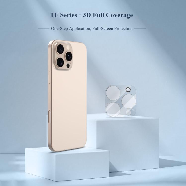Set di 2 pellicole in vetro per obiettivo fotocamera LeReach serie TF 3D Full Coverage HD resistenti all'usura., For iPhone 16 Pro / 16 Pro Max, For iPhone 16 / 16 Plus