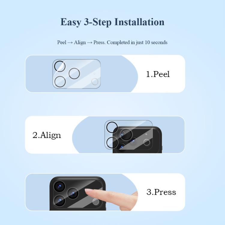 Pellicola in vetro resistente all'usura per obiettivo fotocamera LeReach serie TF 3D Full Coverage Version HD, For iPhone 17 Pro Max