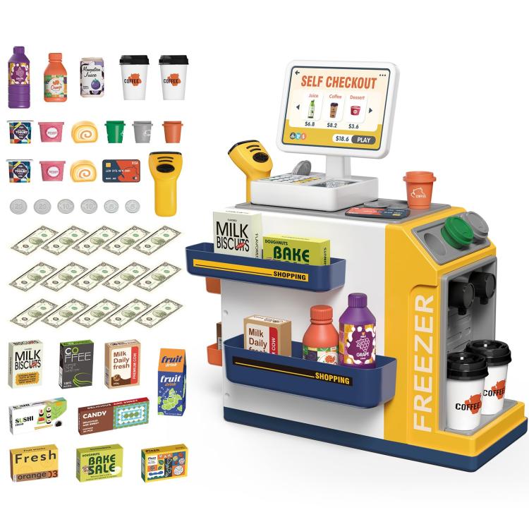 Set di 46 pezzi: registratore di cassa giocattolo per il gioco di ruolo dei bambini al supermercato.