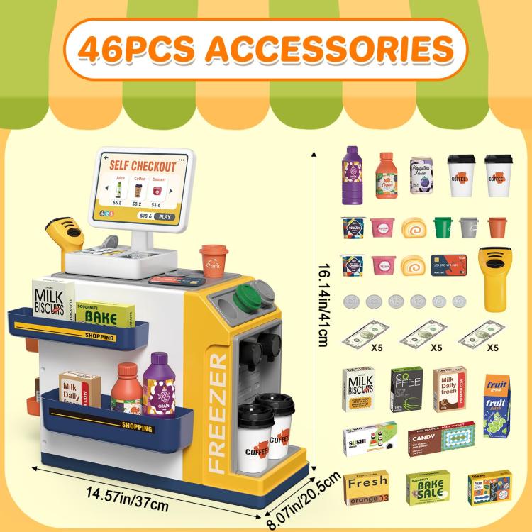 Set di 46 pezzi: registratore di cassa giocattolo per il gioco di ruolo dei bambini al supermercato.