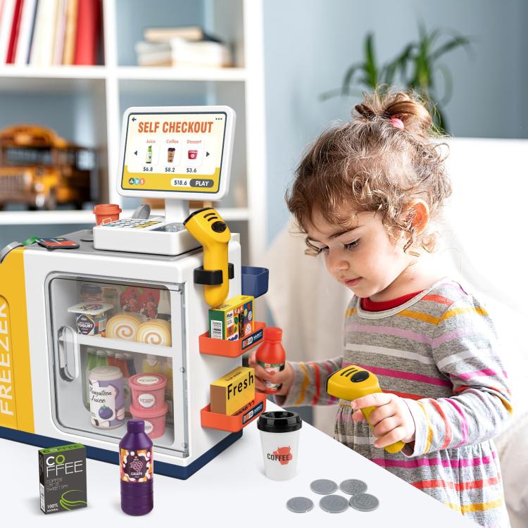Set di 46 pezzi: registratore di cassa giocattolo per il gioco di ruolo dei bambini al supermercato.
