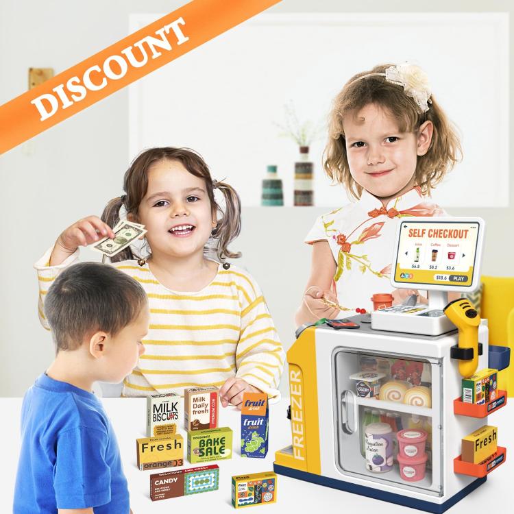 Set di 46 pezzi: registratore di cassa giocattolo per il gioco di ruolo dei bambini al supermercato.