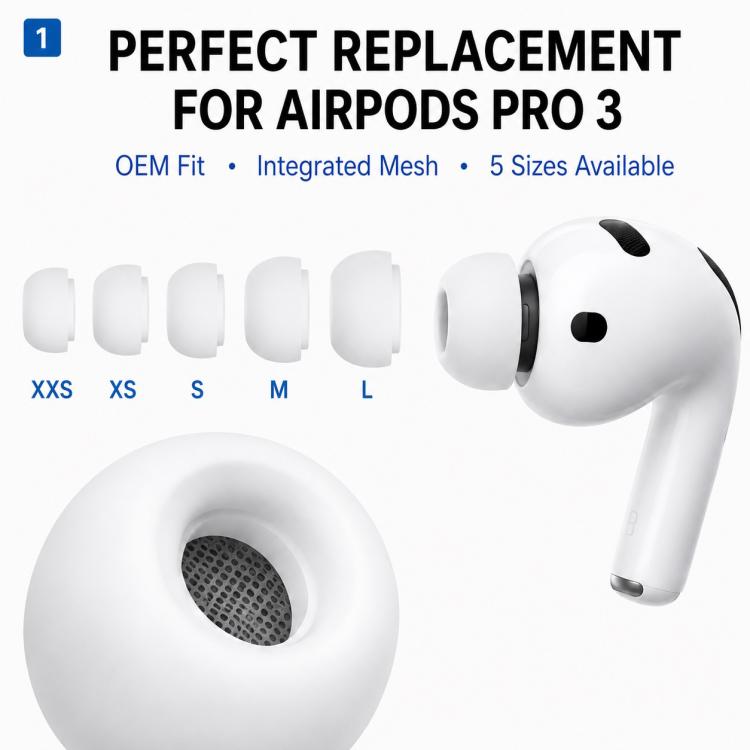 Kit di 5 paia di inserti auricolari in silicone di ricambio XDcase, taglie L/M/S/XS/XXS, For AirPods Pro 3