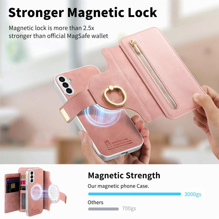 Portafoglio con cerniera, anello con bordo argentato e foro di precisione, blocco RFID, custodia magnetica in pelle vegana per telefono., For Galaxy A54 5G
