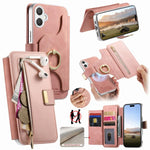 Portafoglio con cerniera, anello con bordo argentato e foro di precisione, blocco RFID, custodia magnetica in pelle vegana per telefono., For Galaxy A37 5G, For Galaxy A06 5G, For Galaxy A56 5G