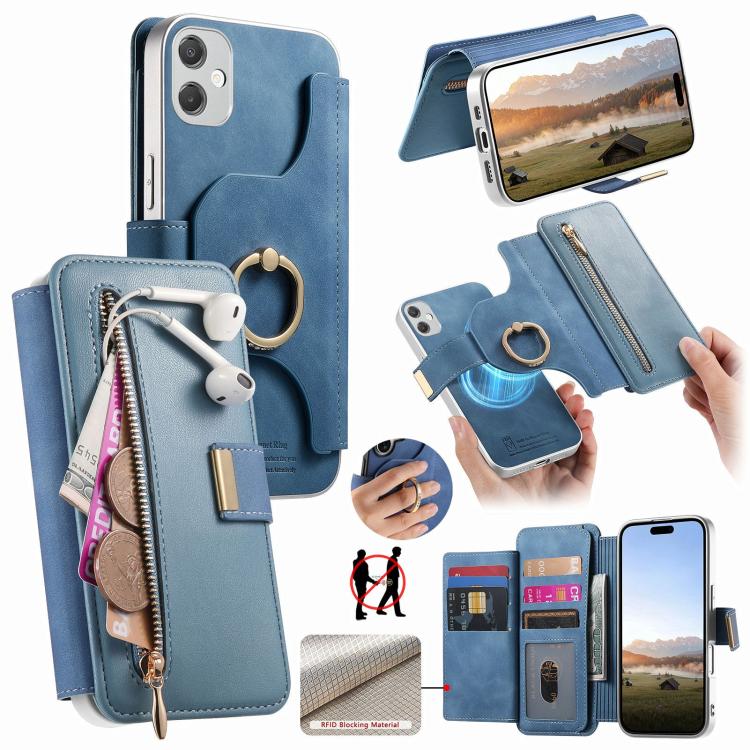 Portafoglio con cerniera, anello con bordo argentato e foro di precisione, blocco RFID, custodia magnetica in pelle vegana per telefono., For Galaxy A05, For Galaxy A05s, For Galaxy A25 5G