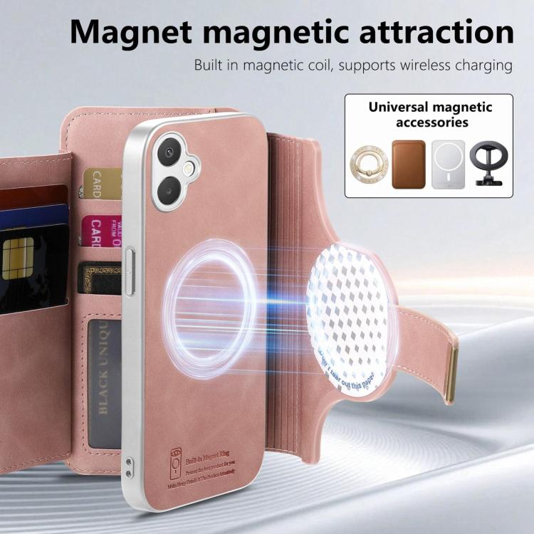 Portafoglio con cerniera, anello con bordo argentato e foro di precisione, blocco RFID, custodia magnetica in pelle vegana per telefono., For Galaxy A08 / A07 4G / 5G, For Galaxy A18 / A17 4G / 5G, For Galaxy A57 5G